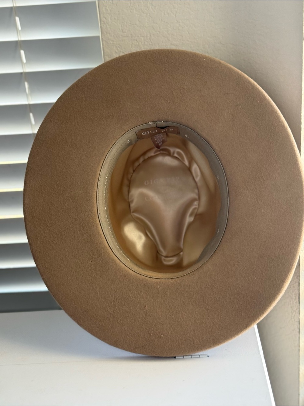 GIGI PIP Cream Satin-Lined Felt Hat Interior
